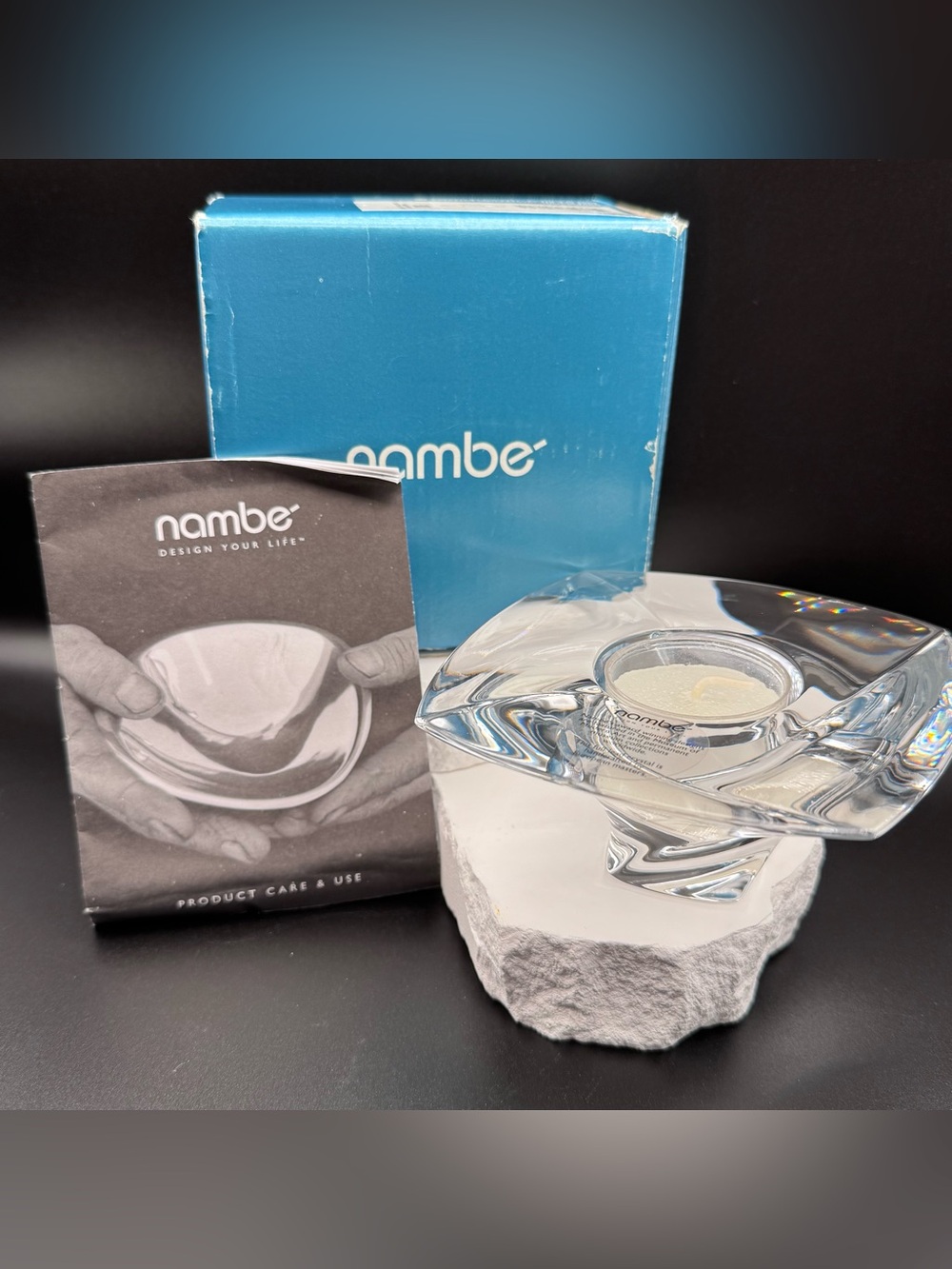 Nambé Crystal Planar Votive Candle Holder NIB